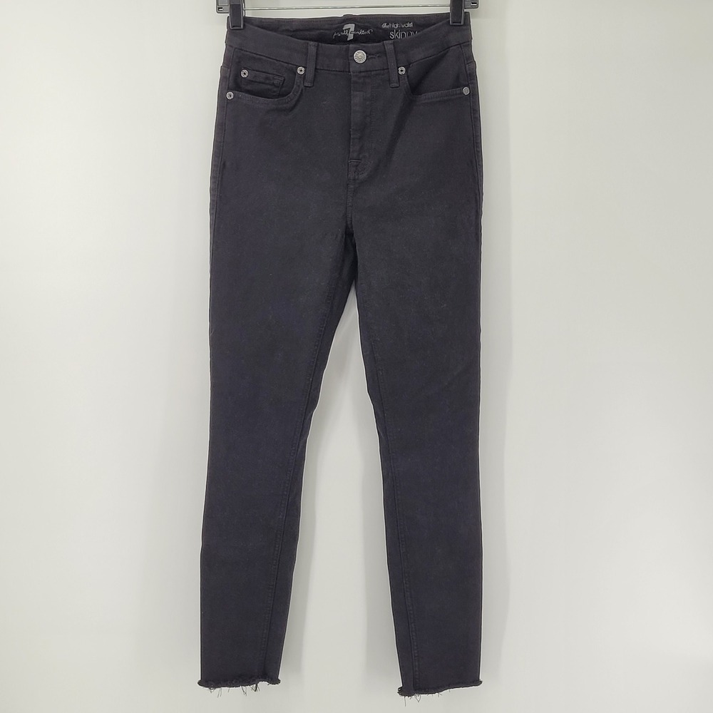 7 For All Mankind Skinny Jeans Womens 27 Black High Waist Raw Hem Denim